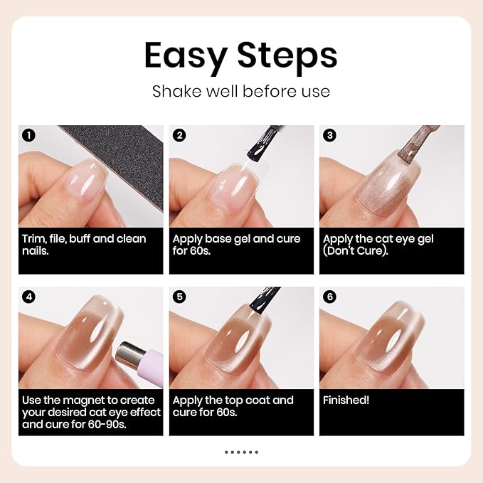 MIZHSE Cat Eye Gel Nail Polish 12mL Moonlight Champagne Magnetic Gel Polish Ceramic Glitter Smooth Soak Off U V LED Cats Eye Gel Polish Nail Art Manicure Salon Home DIY for Women