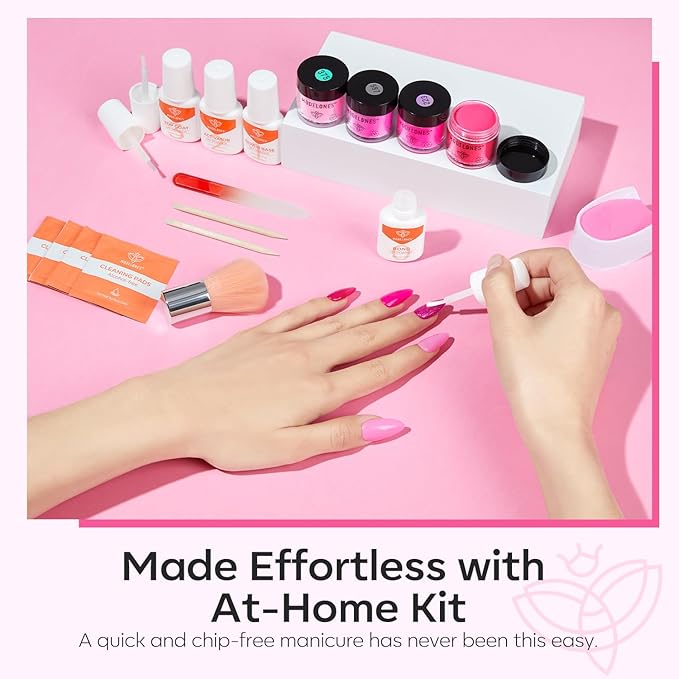 Modelones Dip Powder Nail Kit, 4 Colors Hot Pink Rose Glitter Dipping Starter Set with Liquid and Complete Accessories for French Nails Art Salon DIY at Home Manicure