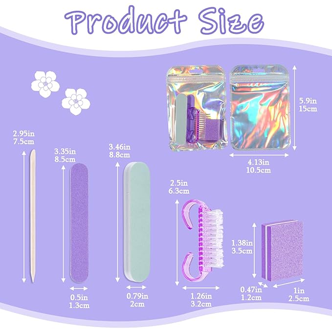 Disposable Manicure Kit Professional, 18 Set Press On Nail Tool Kit with Nail File, Nail Buffer, Nail Buffer Block, Nail Handle Brush, Wood Stick, Packaging Bag (Purple-50pcs)