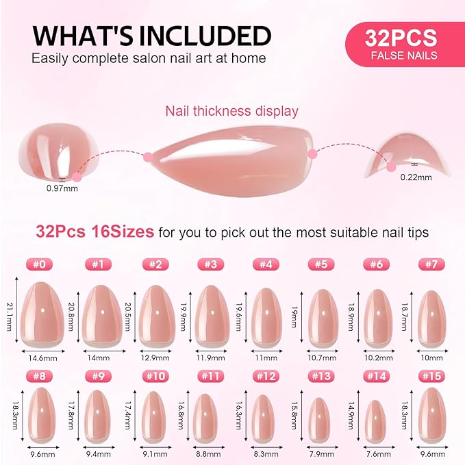 Press On Nails Short Almond - Findigit Full Cover Press On Nails, Brown Chrome Nail Tips Glue On Nails, Reusable Stick On Nails in 16 Sizes - 32 Soft Gel Fake