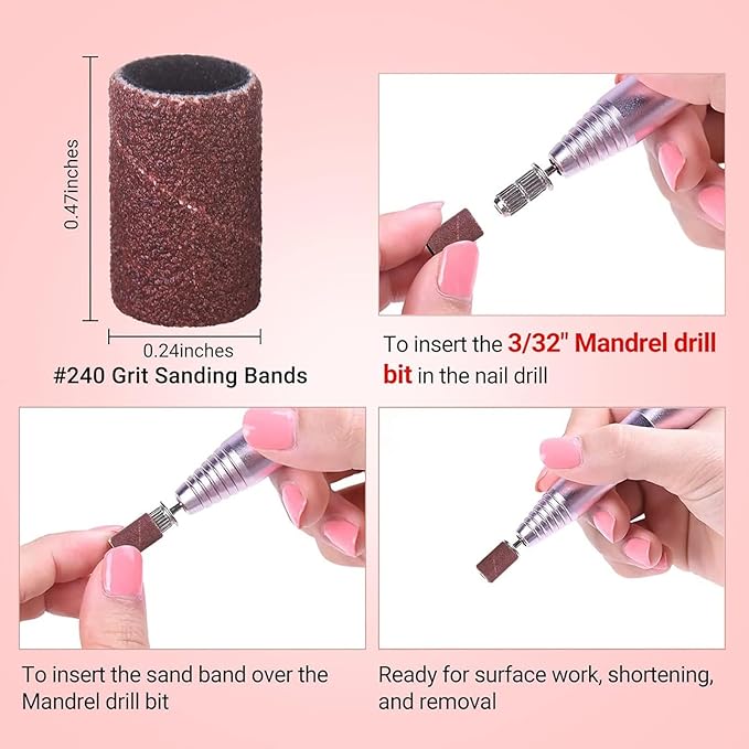MelodySusie 100 Pcs Nail Drill Bits Sanding Bands for Nail Drill 240 Extreme Fine Grit Nail File Sanding Bands for Acrylic Nails Gel Manicures and Pedicure