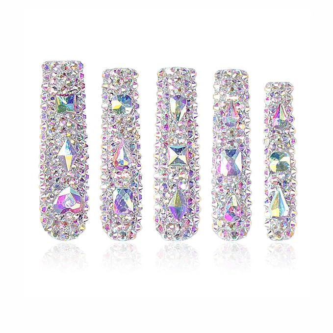 LOVFUL Press on Nails Eternal Stunning | Handmade with Full Covered Crystals | Reusable Fake Nails | Square | H46-L, pink