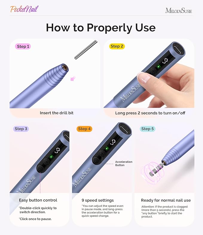 MelodySusie PocketNail Pen-Shaped Cordless Modular Nail Drill, Extended Kit, PC100GR 20000RPM Slim Portable Rechargeable Electric File for Nail Care & Gel Removal at Home for Beginners, Athens Blue