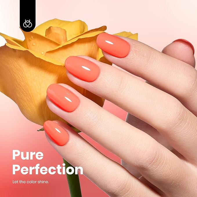 Beetles Coral Orange Gel Polish - 8ML Hema Free Neon Light Orange Peach Coral Gel Polish Passionate Fireworks Soak Off UV Colorful Bottle Nail Art Manicure Spring Easter