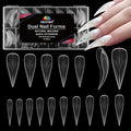 EBANKU Dual Nail Forms for Poly Extension Gel, 150 PCS Clear Eagle Claw Nail Molds Reusable 15 Sizes Hawk Curve Nail Extension Forms for Builder Gel Manicure Design Salon DIY