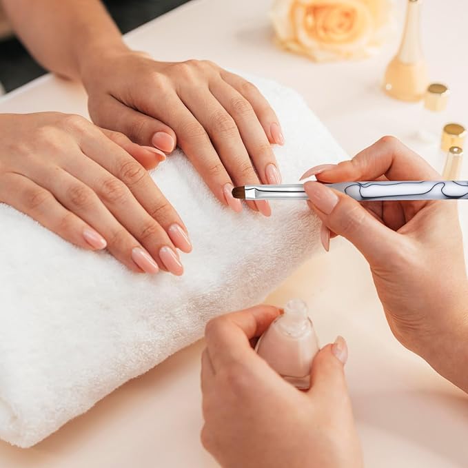 4pcs French Gel Nail Art Brush Acrylic Two Way Nail Art Brush with Dotting Professional Manicure Tool for Manicure Cuticle Clean up Detailed Designs Nails Dotting Pen (10#, 12#, 14#, 16#)