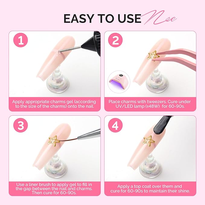 MelodySusie 3D Nail Charms and Gems, 2 Acrylic Boxes Golden Silver Include Alloy Star Sun and Cross Nail Art Studs With Tweezer Tools for Y2K Manicure Nails Design Supplies DIY Crafts Decoration