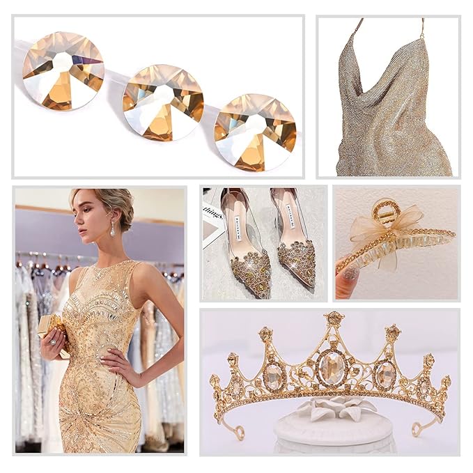 Novani Golden Shadow Rhinestones 1440pcs Flat Back Round Rhinestone Style 2088 Sparkly Crystal Gemstones for Nail Art and Crafting SS8,2.3-2.5mm