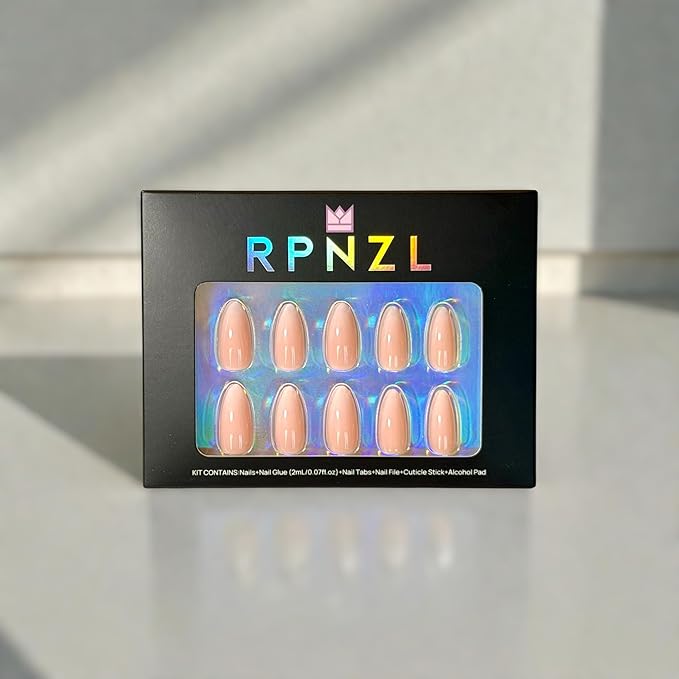 Press On Nails - Peony | Ombre French Tip, Long UV Finish Almond Nails, Salon Quality | 32 Nails, 16 Sizes Kit with Glue and Adhesive Tabs I Female Founded