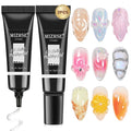 MIZHSE 3D Gel Nail Art, 2 Pcs 15g Clear Sculpting Gel Glue for Molding, Drawing, Charms & Gems, Chrome Powder, Rhinestone Design, No Wipe Nail Polish for DIY Nail Art