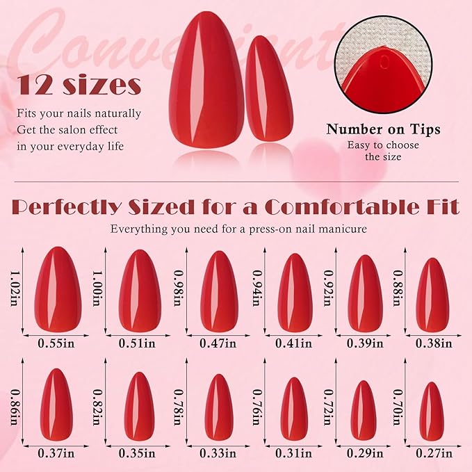 AddFavor 576pcs Almond Press on Nails Medium Fake Nails Full Cover Glossy Medium Long Length Nails Press on Acrylic False Nail Tips 24 Colors for Women