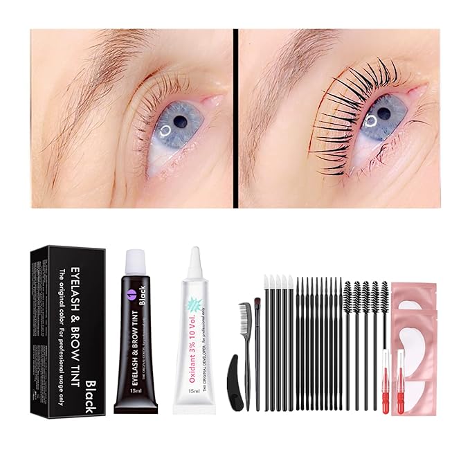 Black Lash T-i-n-t Kit, Keratin Black Eyelash D-y-e and Eyebrow T-i n t, 6 Week Voluminous Brow T-int, T-inting Look For Lash Perm/Lift/Lamination Treatment Dark Eyelash T-int Kit Only