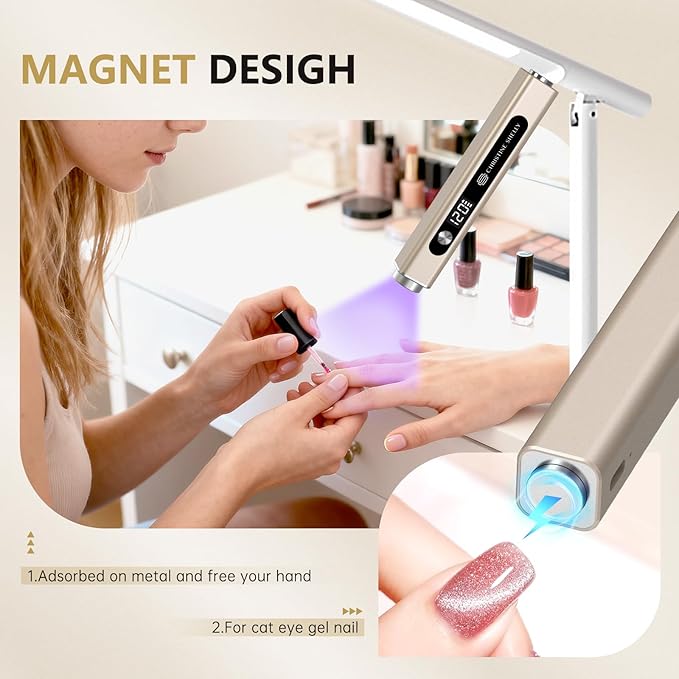 Handheld UV Light for Gel Nails, 3 in 1 Cordless UV Nail Lamp, Cat Eye Magnet & Nail Stamp Nail Light, Rechargeable Nail Drye with LED Displayr, Flash Cure Lamp, Silver