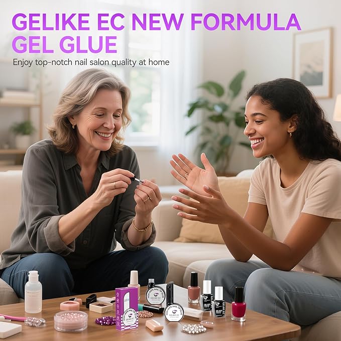 Gelike ec Gel Nail Glue for Women: UV Nail Glue Gel 6 in 1 Hema Free for Clear Acrylic Nails Tips - New Formula 12 Toxin-Free Super Strong DIY Home Salon Use 16ml