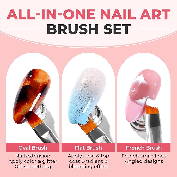 UNA GELLA Nail Art Brushes Set 6PCS White Color Nail Design Painting Brush Set Nail Dotting Tools Double-headed Nail Art Builder Gel Polish Christmas Liner Brushes for DIY Nail Drawing Supplies