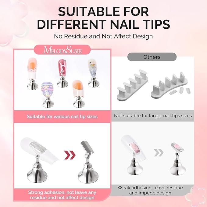 MelodySusie Nail Stand for Press Ons, Flower and Heart Shape Magnetic Base for Painting Display with Brush Holder and 100 Pcs Reusable Double-Sided Tape for Home DIY Salon Supplies, Pink and Coffee