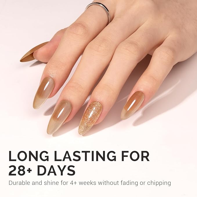 MelodySusie Glass Cat Eye Gel Nail Polish, Light Blonde Glitter Holographic Magnetic Nail Polish with Magnet, 0.5 Fl Oz UV Nail Polish for Nail Art Manicure Salon DIY at Home B5402
