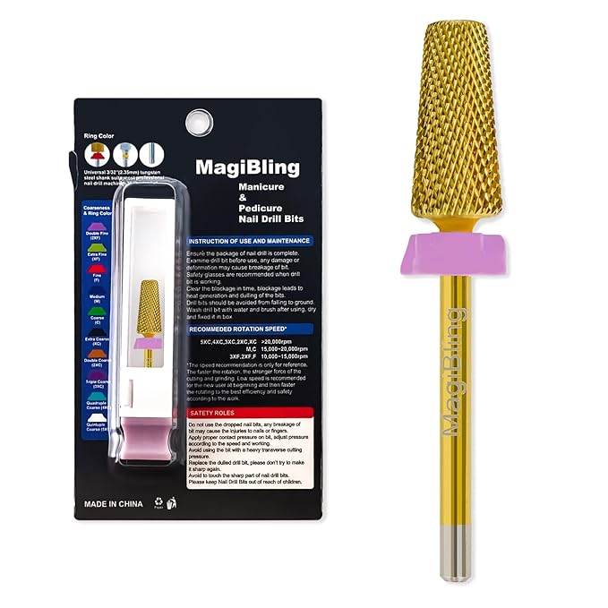 6.6mm Large Tapered Barrel 5-in-1 Nail Drill Bit, 3/32" Cross-Cut Safety Tungsten Carbide Efile Bit for Fast Gel & Acrylic Removal, Two-Way Rotation, Nail Tech & Beginner Bit, Titanium, Double Fine