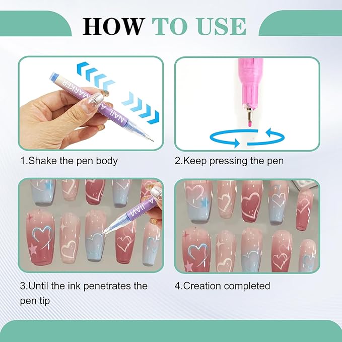12 Colors Nail Art Pens Set with Fine 0.5mm Tips, Quick Dry Nail Polish Markers for DIY Home Salon Manicure, Professional Nail Art Tools Kit for Adult Beginners and Nail Technicians