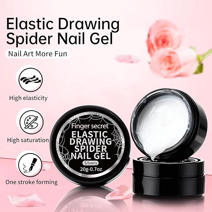 20g Elastic Drawing Spider Nail Gel Painting, GelS Paint for Nails Art Wire Drawing Nail Gel for Line with Brushes for Nail Art (-White)