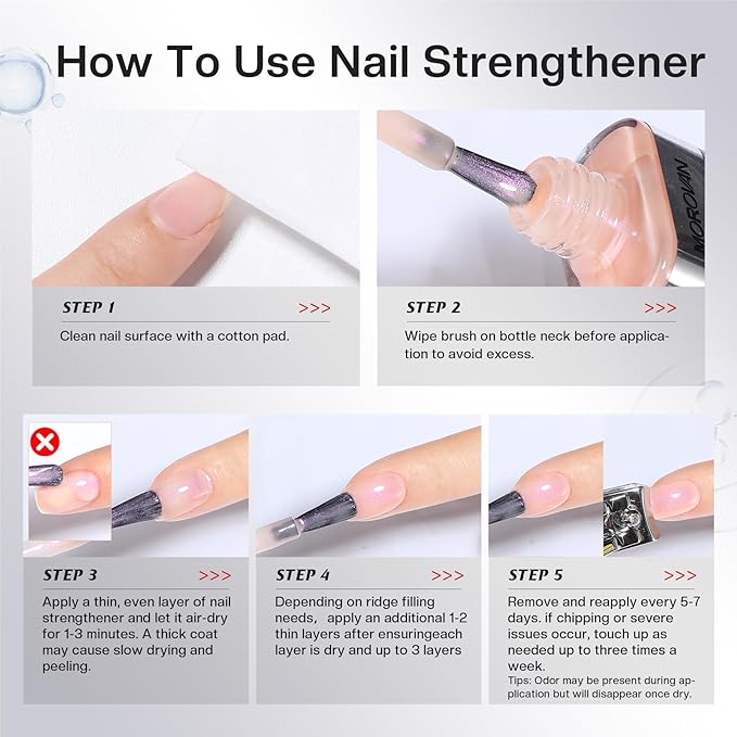 Morovan Nail Strengthener and Growth: Glitter Pink Nail Polish Hardener Brightener for Damaged Nails Natural Concealer Foundation Air Dry Prevents Discoloration Essential Manicure Care Gift Women