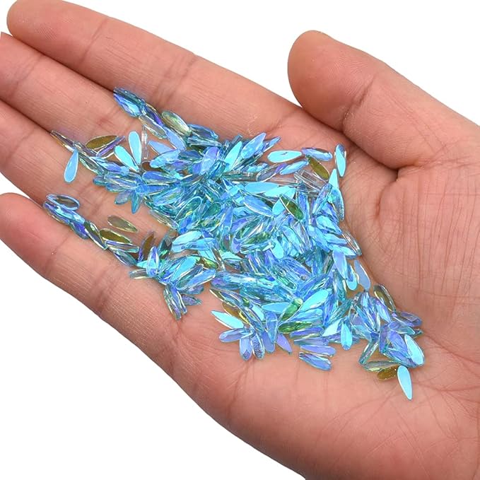100pcs Aurora Aquamarine Si Transparent Crystal ab Flat Back Glass Colored Nail Gems and Rhinestones Bulk Shapes Mix for Nail Design