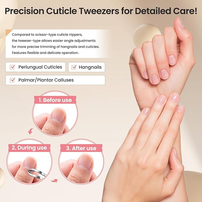 THRAU Mini Cuticle Trimmer Tweezers, Professional Cuticle Nippers Cutter for Manicure and Pedicure, Stainless Steel Precise Nail Clippers Scissors