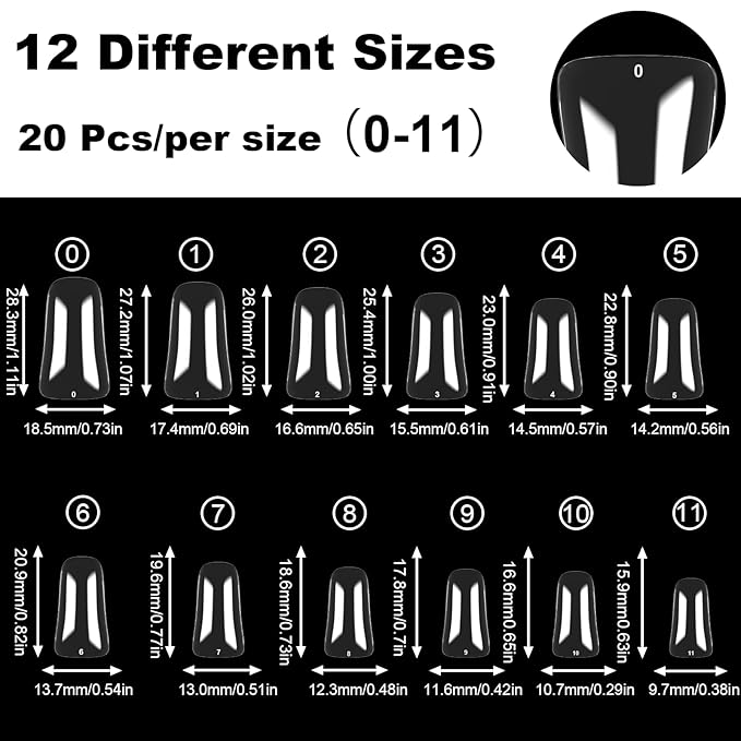 504Pcs Clear Duck Nail Tips Full Cover Duck Nails Tips Press Ons - 12 Sizes Acrylic Gel DIY Nail Extensions for Salon-Worthy Duck Shaped Manicures & Nail Art with Box