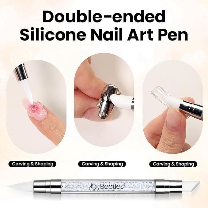 Beetles 3D Gel Nail Art-Snowy Cone 5 in 1 Non-Sticky Hand Extension with Rhinestones & Pearls & Glue Double-Head Pen for Women DIY Salon,White Solid Builder Nail Gel, UV&LED Lamp Cured Needed