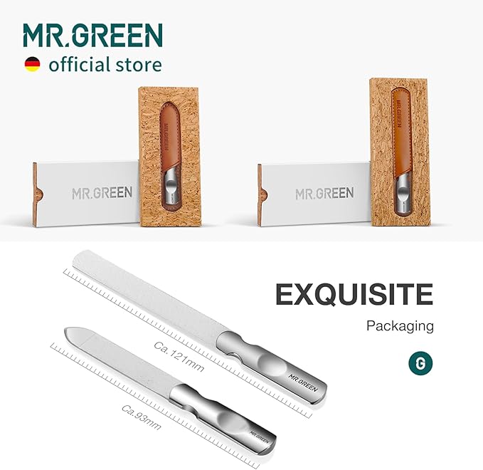 MR.GREEN Double Sided Nail Files Stainless Steel Manicure Pedicure Grooming for Professional Finger Toe Nail Care Tools (Short)