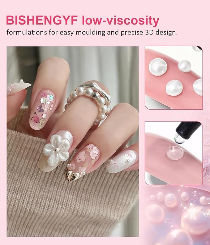 30g Pearl 3d Nail Gel Sculpting Gel No Wipe Craving 5D Embossed 3D Nail for Carving,Molding and Painting Designs,Rhinestone Glue for Gems Decoration