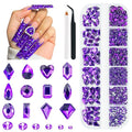 2052Pcs Purple Violet Nail Rhinestones Glass Dark Purple Rhinestones for Nails 72 Multi Shapes Big Gems +1980 Flatback Round Beads Crystals Diamonds Jewels Nail Art Charms for Faces Eyes Makeup