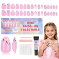 16 Sizes Press on Nails Kit for Kids - 32 Pieces French Almond Fake Nail Tips for Girls 8-12 Years Old with Jelly Nail Adhesives & No-Lamp Nail Glue, Birthday Gifts Easter(Pink Ice Cream)