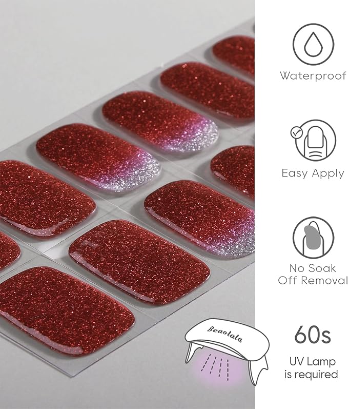 Semi Cured Gel Nail Strips - UV Light Gel Nail Stickers - 20 Long Lasting Salon Quality Wraps (Tropical Tango Orange)
