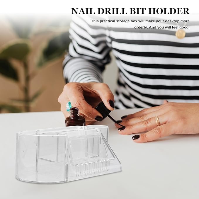 Nail Drill Holder, Mini Nail Drill Machine Storage Box Nail Art Polishing Grinding Drill Bit Holder Display Storage Box Nail Drill Grinding Bit Case Organizer
