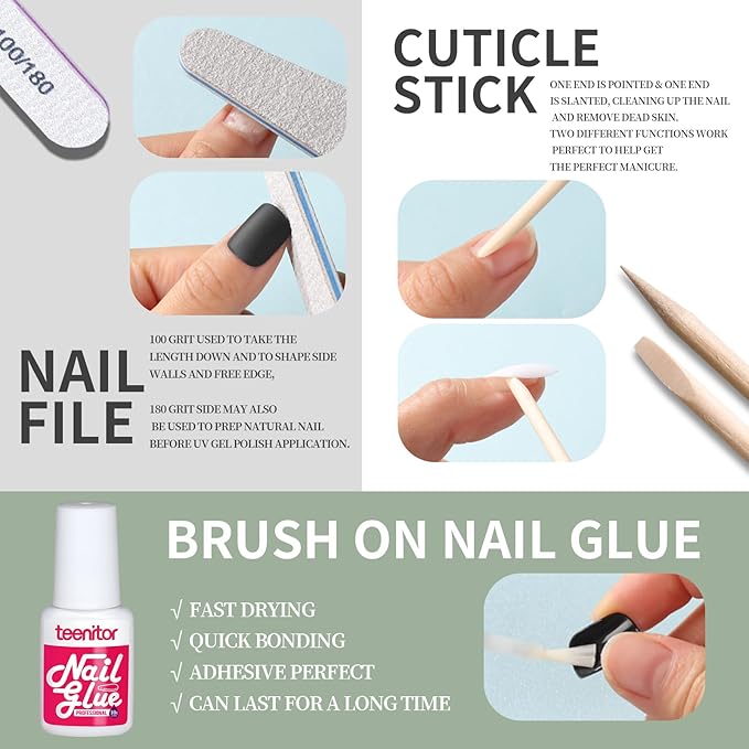 Teenitor Press On Nails Oval, 12 Sizes Matte Press On Nails Oval Shape, 12 Colors Short Fake Nails Kit With Nail Glue