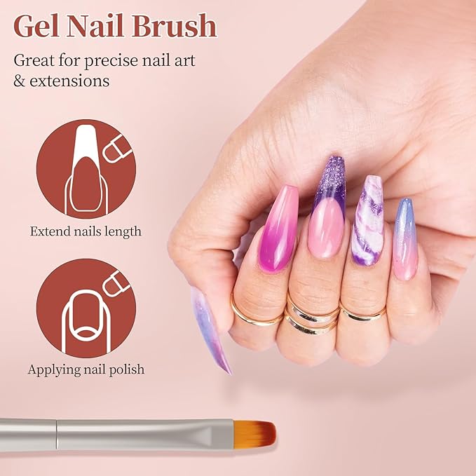 BQAN 1PCS Oval Nail Brush Builder Gel Brush for Poly Nail Gel with Metal Handle Nails Clean up Brushes Manicure Design Pen Salon DIY at Home