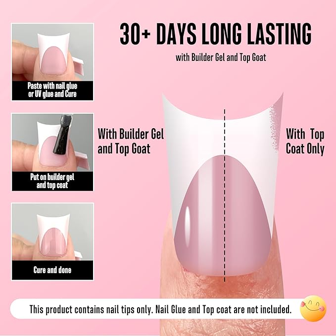 NOVO OVO Extra Thick Duck Nails Short with Moon Curve Light White French Tips BERRY PINK Full Cover for Press on Acrylic, Flare Wide French Soft Gel Fake False Nail Extension x 15 Sizes 240 pcs