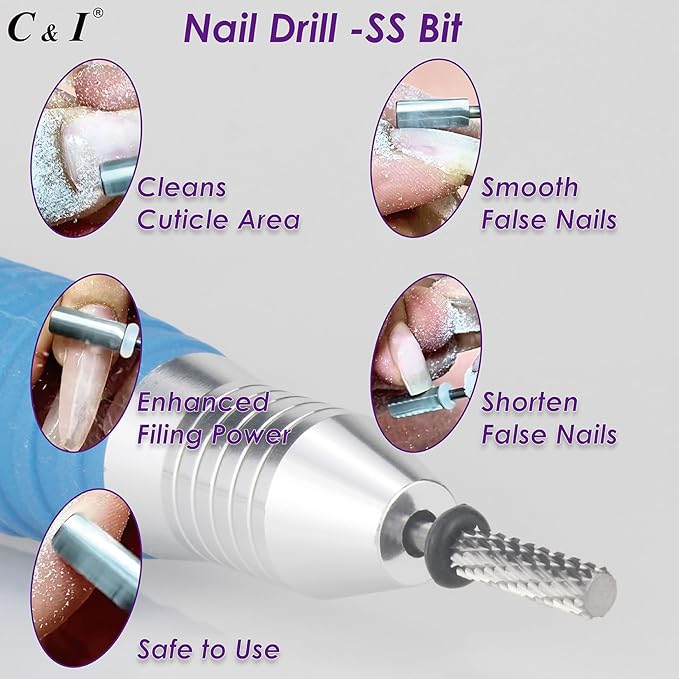 C & I Nail Drill SS Bit -Super File, Super Slim, Professional E-File for Nail Techs, CNC Overall Production, Nail Supply for Beauty Salon (Extra Coarse -XC)