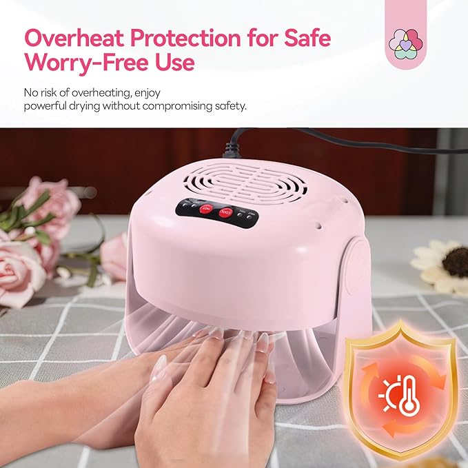 SAVILAND 600W Nail Dryer: Pink 6X Fast Drying Nail Polish Dryer for Regular Polish Nail Dryer with Adjustable Angle Fingernail Dual Heating & Cooling Modes Dry Nail Dehydrator for Gel