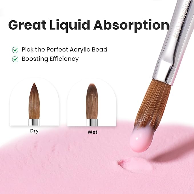 Beetles Pro 1-Pcs Acrylic Nail Brush – Professional Pure Kolinsky Bristles Acrylic Brushes for Nails Metallic Nail Art Brushes for Nails Extension Gel, 3D Carving – Salon Quality Manicure Tool (10#)