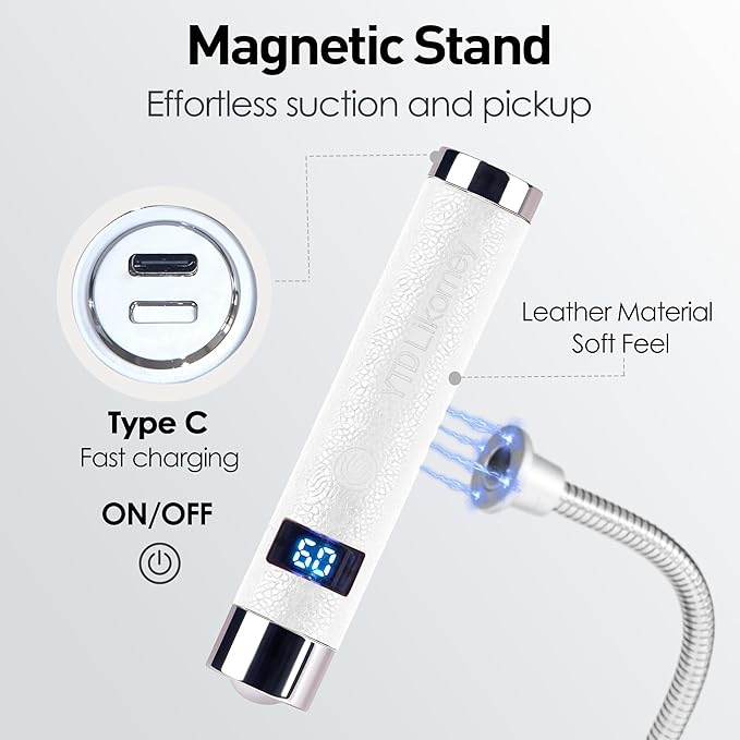 YTD Likomey Intelligent Sensor Handheld UV Light for Nail Gel with Magnetic Stand,Mini Portable Cordless Rechargeable Leather Nail Lamp with LCD Display,Fast Curing for UV Glue Builder Gel-G1 White