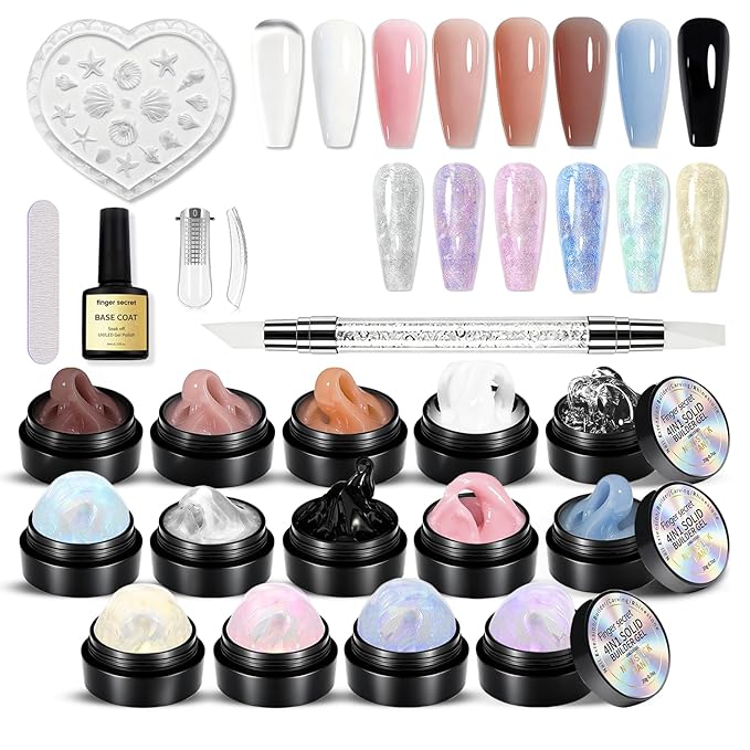 3D Gel Nail Art Kit-Solid Builder Gel for Nails 3D Sculpting Carving Building Modeling Hard Extension for Beginner DIY Salon at Home Cured Needed