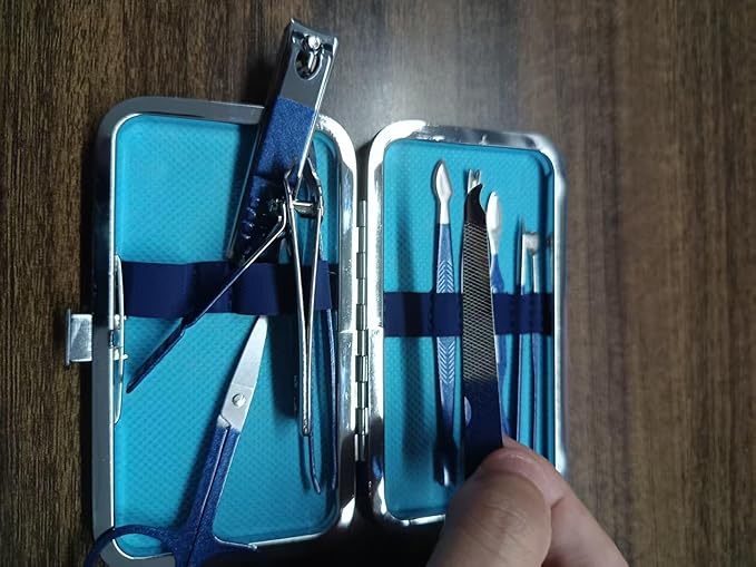 Beauty Nail kit Manicure Set, 10 Piece Nail Care Kit with Stainless Steel Tools, Light Blue Case .Unisex(Blue 10 Piece Set)
