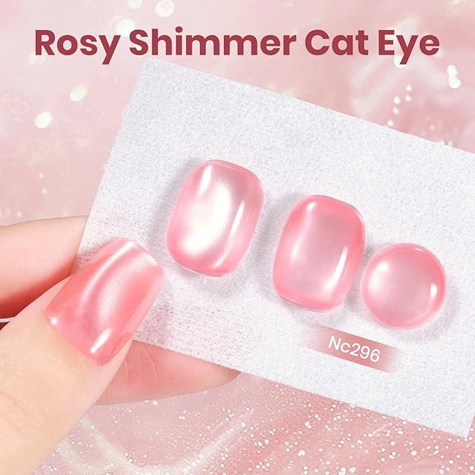 Beetles Rosy Shimmer Pink Cat Eye Gel Nail Polish - 15ML Glass Pink Glitter Cat Eye Spring Gel Polish Magnetic Shimmer Effect Soak Off UV Nail Art Design Salon DIY Manicure Gift for Women