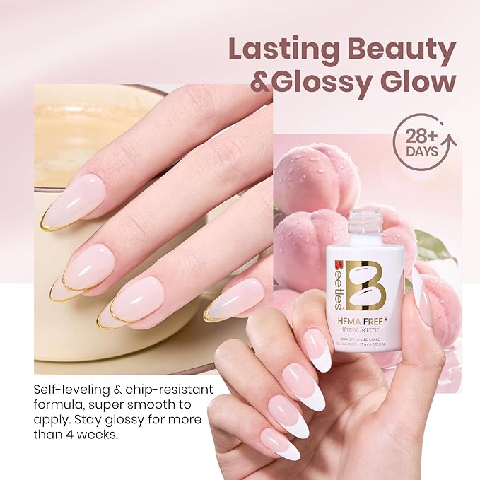 Beetles Apricot Reverie Nude Gel Nail Polish - 15ML Neutral Jelly Nude Pink Nail Polish Base Color Nail Concealer Sheer Translucent Effect Soak Off UV French Nail Art Salon DIY Manicure Gift for Women