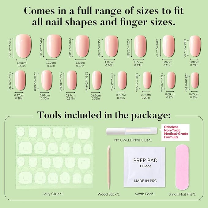Luxbon Short Rounded Press On Nails with No-Cure Nail Glue and Tool Kit – Durable Press On Nails Soft Gel Tips 25-30pcs Full Size Set, Reusable Fake Nails for Women, Lavender Blush
