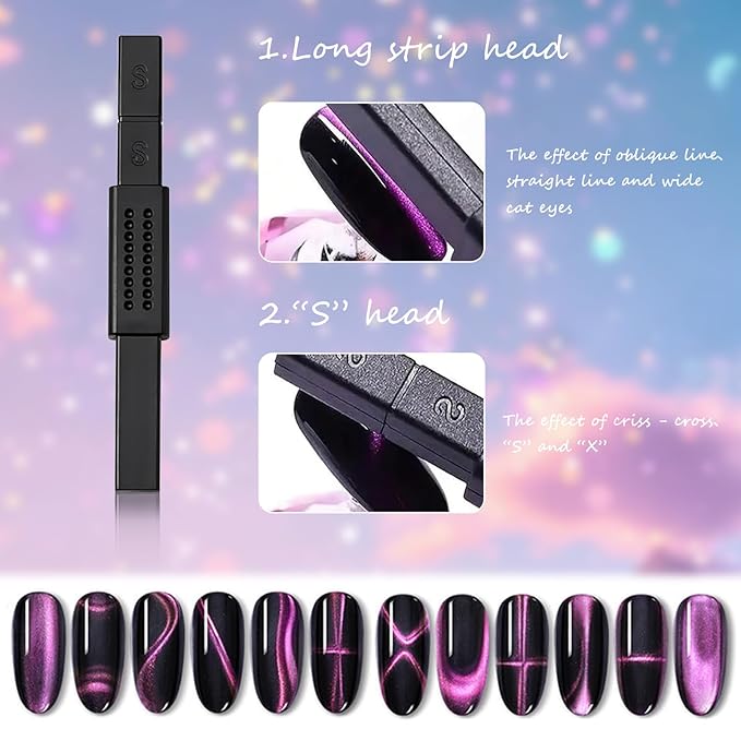12 PCS Nail Art Cat Eye Magnets For Nails Cat Eye Designs Magnets Pen Sticks Nail Polish Magnet For Gel Polish Magnets Wand 3 In 1 Cylinder Gel Cat Eye Nail Magnet Magnetic Nail Pen Tool