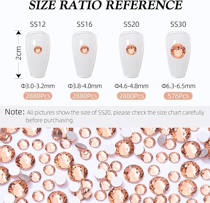 Champagne Flatback Rhinestones, Glass Rhinestones for Nail Art and Craft, Glue Fix, Loose Crystal Gemstones(Champagne, SS16, 2880pcs, 3.8-4.0mm)