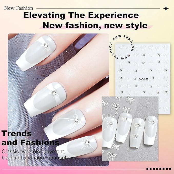 5 Sheets Bow Nail Sticker 3D Embossed Self-Adhesive Color Bow Art Nails Decals 5D Design Stickers Supplies for Women Girls Manicure Decoration 807-19
